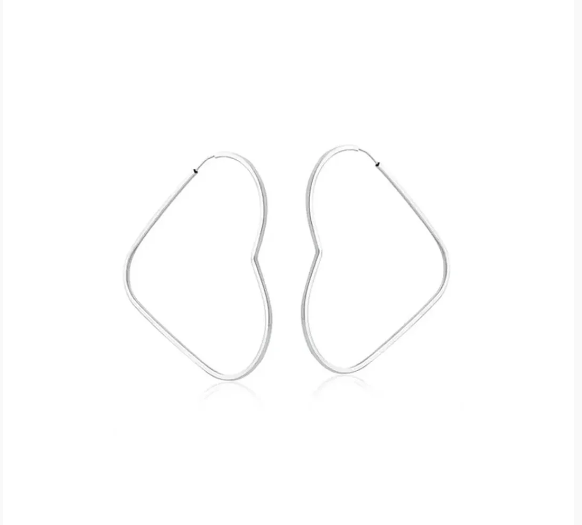 Brinco Argola Coração Fio Quadrado 42mm em Prata 925