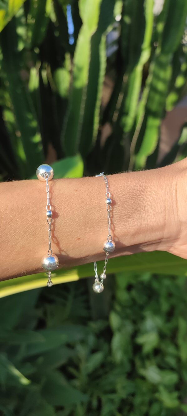 Pulseira Feminina de Prata 925 com Bolinhas Alternadas 3mm e 6mm