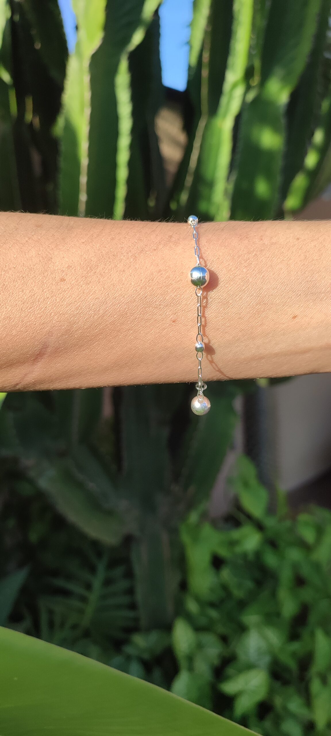 Pulseira Feminina de Prata 925 com Bolinhas Alternadas 3mm e 6mm