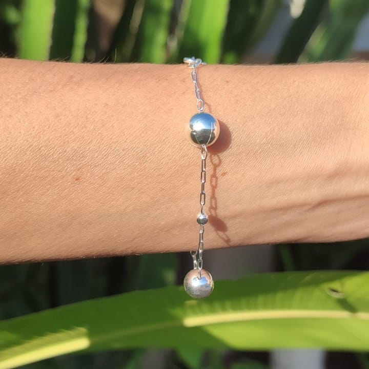 Pulseira Feminina com Bolinhas Alternadas 3mm e 8mm