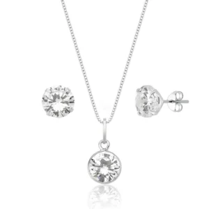 Conjunto Colar e Brinco Zircônia em Prata 925
