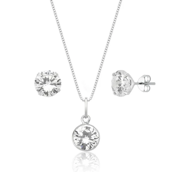 Conjunto Colar e Brinco Zircônia em Prata 925