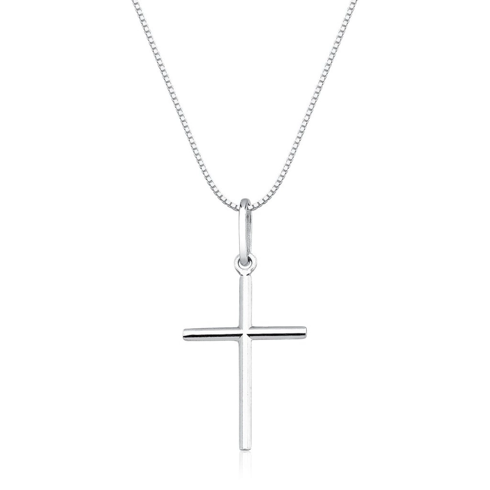 Colar prata 925 veneziana 70cm com pingente Cruz 1,8cm